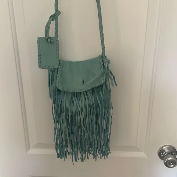 POLO RALPH LAUREN blue BOHO FRINGE LEATHER FESTIVAL CROSSBODY BAG - Picture 3 of 9